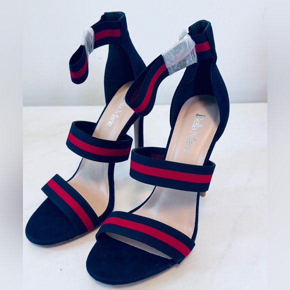 Bella Marie Red and Blue Striped Heels - Picture 5 of 8